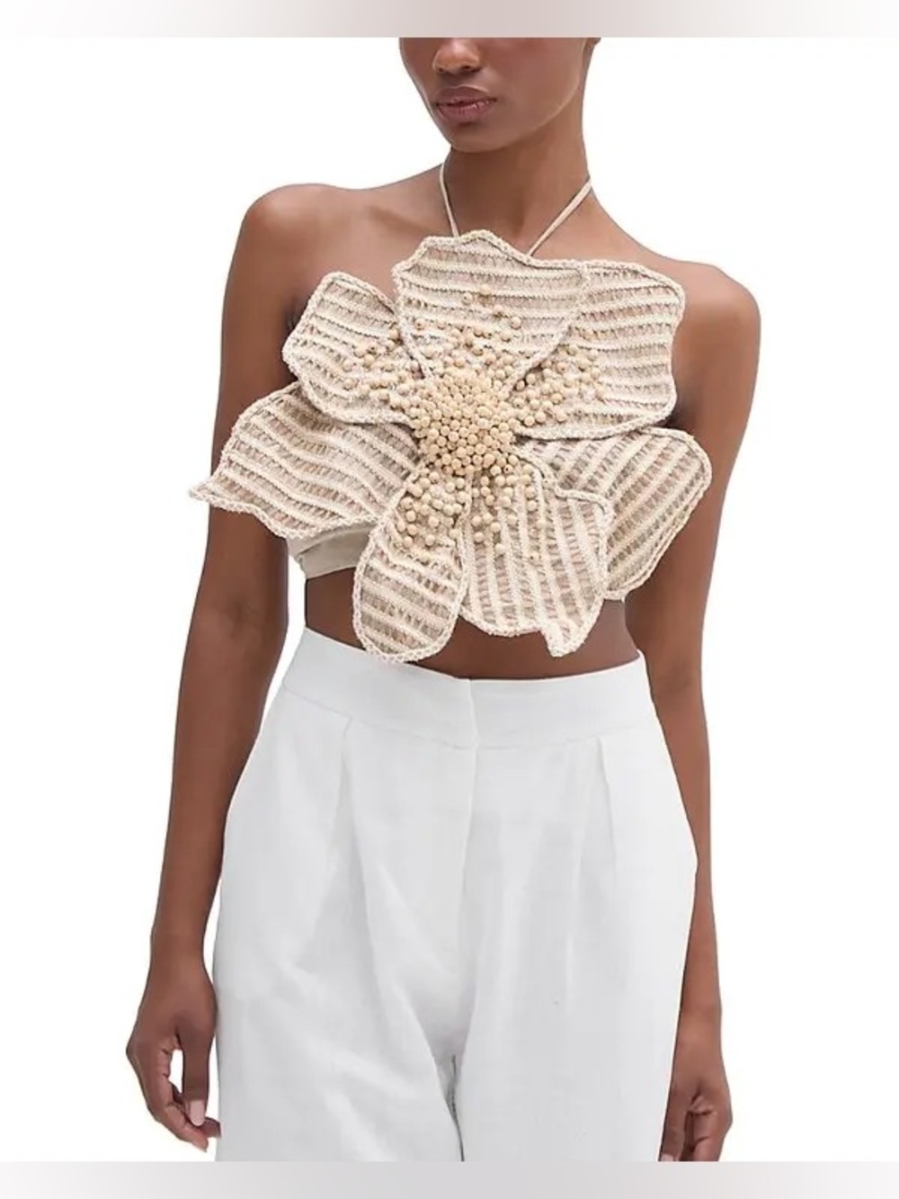PatBO New Candy Hand Beaded Flower Top Natural XS